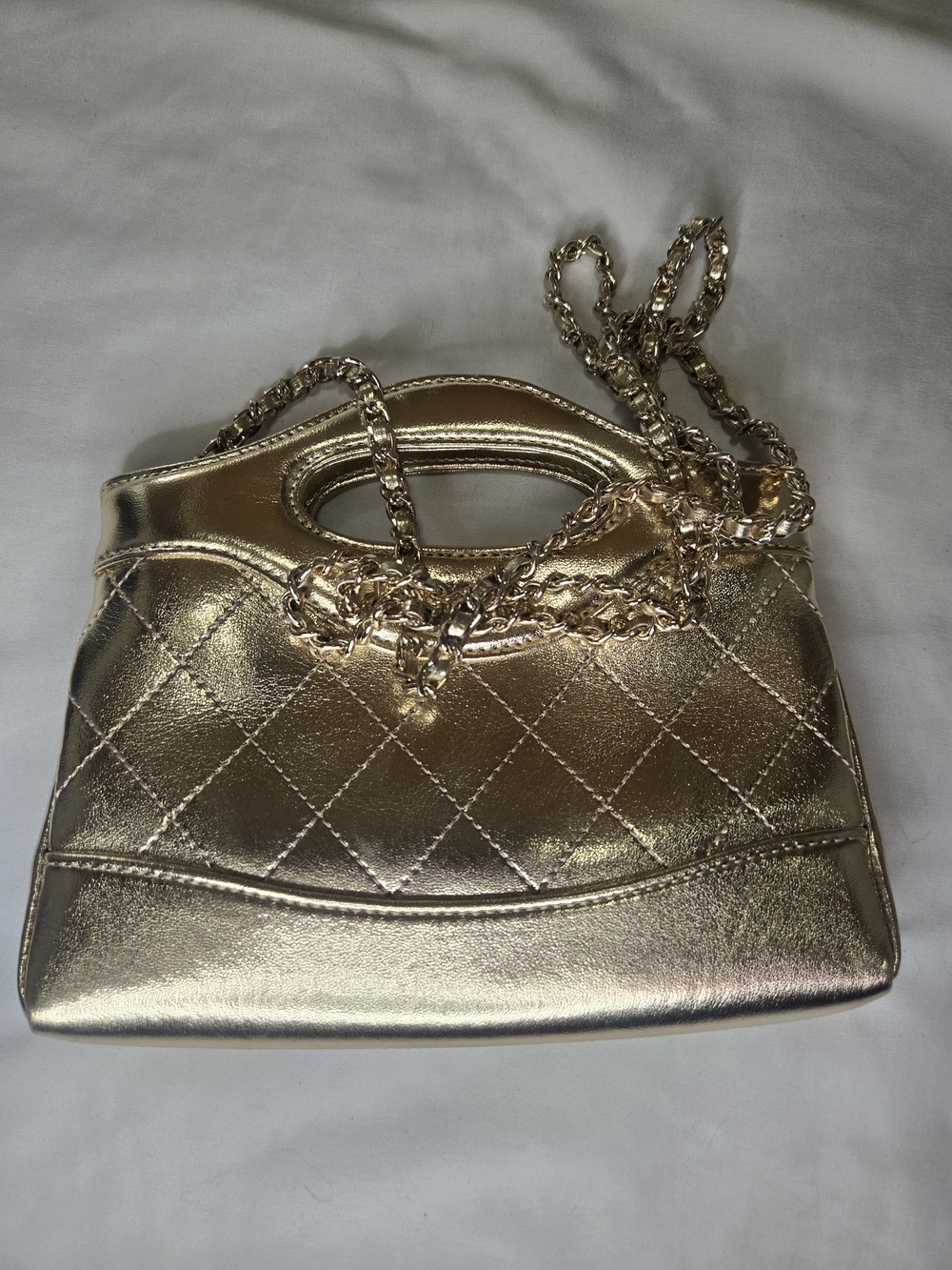 Gold Quilted Leather Chain-Handle Women's Shoulder Bag CC 31 Style